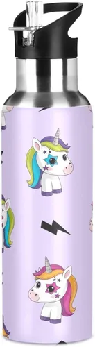 Miniatura 8 de Cute Unicorns Rainbow Stainless Steel Vacuum Insulated Water Bottle 20 Oz, BPA-Free Sports Water Bottle with Straw Leakproof Water Bottles