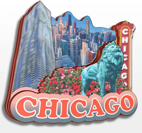 Miniatura 13 de Imán de madera para nevera de Chicago, Illinois, Estados Unidos, América, colección de madera, 3D, hecho a mano, recuerdos de la ciudad