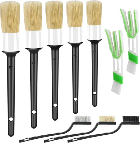 Miniatura 10 de HMPLL Kit de 10 piezas de detalles de automóvil, juego de cepillos de detalles de alta calidad que incluye 5 cepillos suaves para detallar el Azul