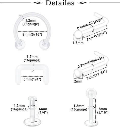 Miniatura 2 de MODRSA Juego Mixto de Retenedores de Piercing Transparentes para Septum, Pernos de Nariz, Anillos de Labio Flexibles, Anillos de Lengua, Anillos