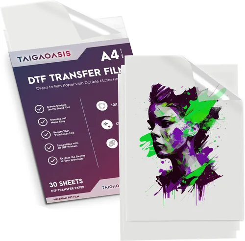 TAIGAOASIS Película de transferencia DTF A4-30 hojas - 8.3 x 11.7 pulgadas - Papel de transferencia DTF antiestático - Directo al papel de película