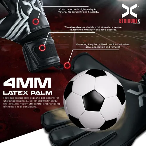 Miniatura 4 de Guantes de portero para niños y jóvenes con palma de látex de 0.157 in, agarre fuerte, guantes de fútbol para adultos y niños con dedos Negro