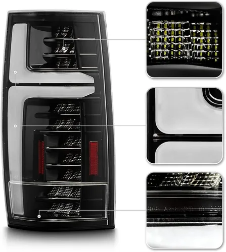 Miniatura 4 de KEEKPO - Para 2007-2013 Chevy Suburban 1500 2500 Tahoe GMC Yukon Luces de cola traseras completas LED negras con lámparas de freno, juego Negro ónice