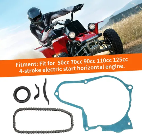 Miniatura 3 de MOTOQUEEN Kit de cadena de arranque para motocicleta china de 4 tiempos, 50 cc, 70 cc, 90 cc, 110 cc, 125 cc, ATV, Dirt Bike, Go Kart, con guías