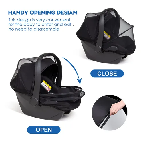Miniatura 4 de Beberoad Love Mosquitera universal para asiento de coche para bebé, cubierta de malla transpirable con cremallera de 2 vías para protección infantil