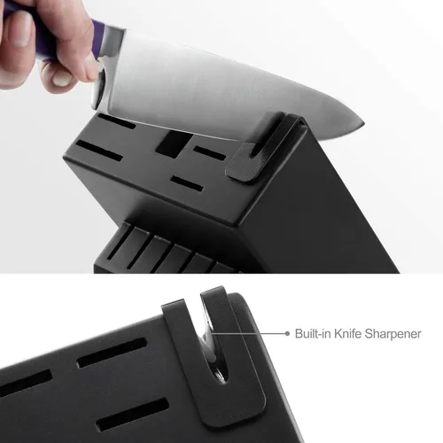 Miniatura 3 de McCook FDA Juego de cuchillos de cocina de acero inoxidable con bloque de madera y tijeras de cocina multiusos Púrpura/Negro