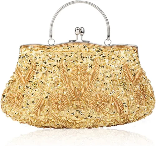 CORIOS Bolso de mano de noche para mujer, bolso de lentejuelas vintage con cuentas para novia, boda