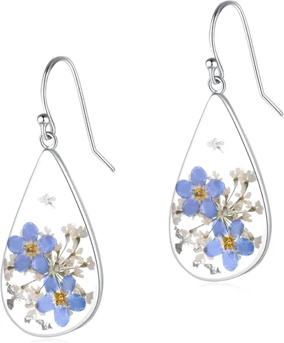 Miniatura 87 de Forget-Me-Not and Queen Anne's Lace Pressed Wildflower Earrings Pressed Flower Earrings Handmade Drop and Dangle Earrings Gift for Woman