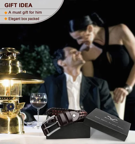 Miniatura 9 de BULLIANT Cinturones para hombre, cinturones trenzados de cuero para regalo, jeans casuales para golf