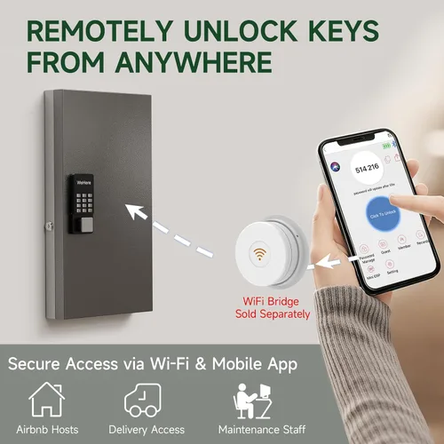 Miniatura 4 de WeHere Caja de bloqueo inteligente de 48 teclas para montaje en pared, gabinete de llaves comercial con aplicación, teclado, Bluetooth y desbloqueo