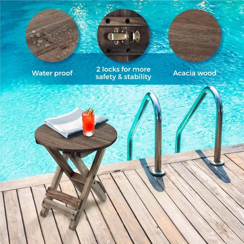 Miniatura 6 de Mesa de patio pequeña, mesa auxiliar plegable para exteriores, mesa auxiliar de café portátil, parte superior de madera para sala de estar