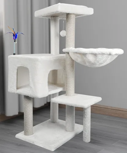 Miniatura 2 de AIWIKIDE Árbol para gatos con juguete para rascar y centro de actividades, torre para gatos con postes para rascar cubiertos de yute, color beige