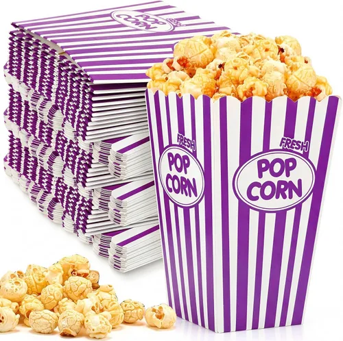 Miniatura 11 de Xinnun Paquete de 100 Cajas de Palomitas de Maíz a Granel de Papel con Rayas Rojas y Blancas, Recipientes Bolsa Desechables a Prueba de Aceite, Rojo