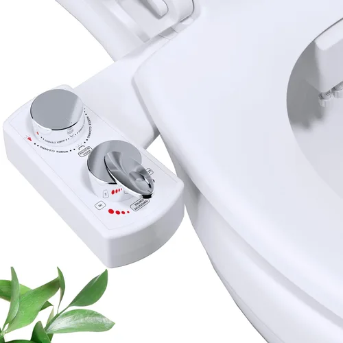 Miniatura 9 de Hibbent Accesorio de bidé para inodoro, rociador de agua caliente y fría, boquilla doble no eléctrica para lavado frontal y trasero, control