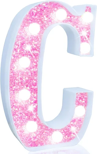 Miniatura 67 de Pooqla Luces de números de marquesina, números de luz rosa para niñas de 10.º cumpleaños, funciona con pilas, luz nocturna de número con purpurina