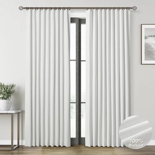 Miniatura 30 de Natural Linen 100% Blackout Curtains for Bedroom 98 Inch Length 2 Panels Set Back Tab Cream Neutral Farmhouse Living Room Darkening Curtain Track