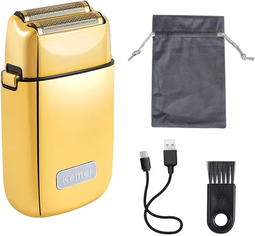 Miniatura 7 de KEMEI Maquinillas de afeitar eléctricas para hombres, maquinilla de afeitar eléctrica profesional de metal, afeitadoras de litio y titanio, Dorado