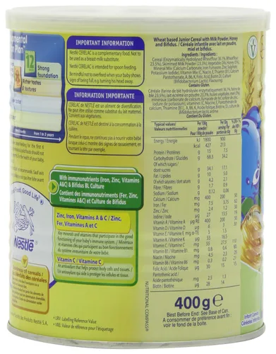 Miniatura 3 de Nestle Cerelac, miel y trigo con leche (de 12 meses), latas de 14.11 onzas (paquete de 4)