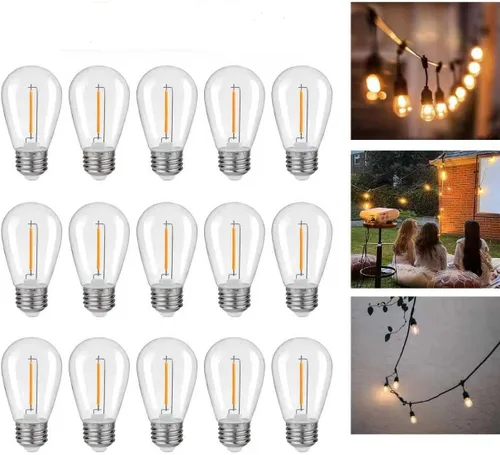 KGC Bombillas LED de repuesto S14 inastillables e impermeables – 1 W equivalente a 10 W, blanco cálido 2200 K para exteriores, bombilla de filamento
