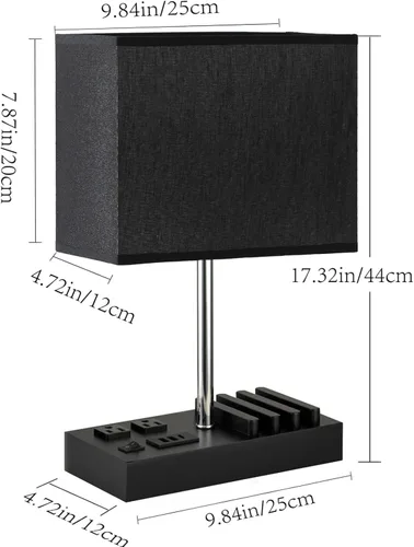 Miniatura 4 de Briever Lámpara de mesa USB, lámpara multifuncional de mesita de noche con 2 salidas de CA, 3 puertos de carga USB y organizador de soporte
