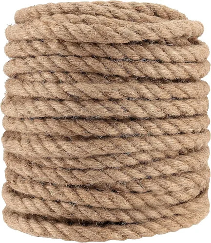 PINGEUI Cuerda de yute de 164 pies de grosor de 0.394 in, cuerda de yute natural, cuerda de cáñamo para jardinería, agrupación, decoración del hogar