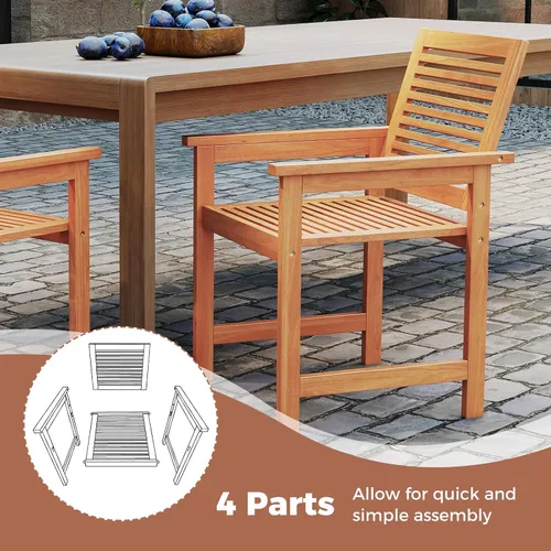 Miniatura 7 de Tangkula Juego de 2 sillas de comedor de madera para patio, sillas de comedor de madera para exteriores con respaldo alto y asiento de listones
