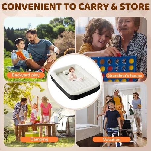 Miniatura 7 de Cama inflable de viaje para niños pequeños, colchón de aire portátil de 64 pulgadas con cuatro lados de seguridad, bomba de alta velocidad y bolsa