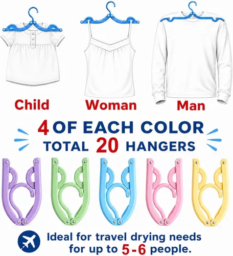 Miniatura 4 de 20 perchas de viaje con 12 clips, accesorios de viaje portátiles, perchas plegables para ropa, tendedero plegable para ropa de viaje, esenciales