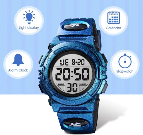 Miniatura 6 de Reloj analógico para niños, reloj para niños de 6 a 15 años, reloj digital para deportes al aire libre, multifuncional con cronógrafo LED 50 M