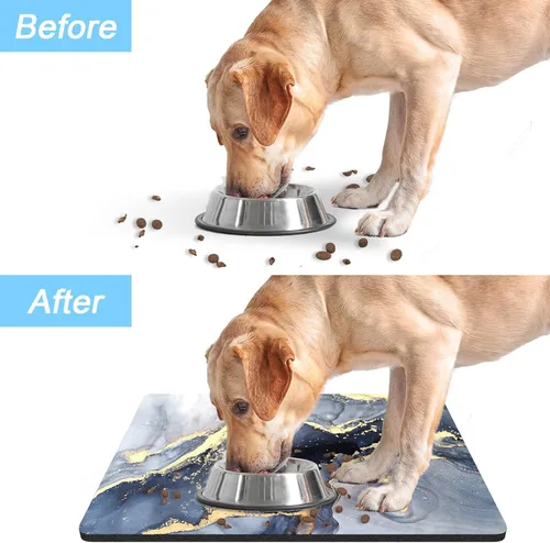 Miniatura 6 de Rnivvi Tapete de comida para perros, 12" x 19" pulgadas, absorbente de mármol, tapete para comida y agua, bonita alfombra de goma antideslizante