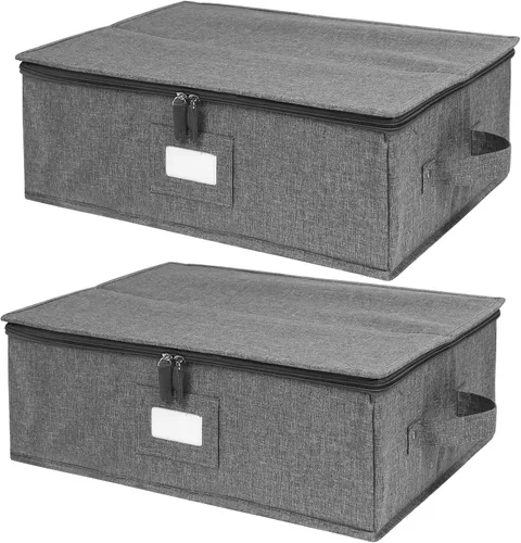 Contenedores de almacenamiento de porcelana de carcasa dura Paquete de 2, Caja de almacenamiento para platos 17" x 13" x 6", Incluye 5 separadores