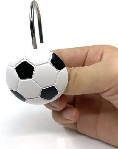 Miniatura 4 de Juego de 12 ganchos para cortina de ducha de fútbol, estilo deportivo para baño, decoración del hogar, accesorios inoxidables (fútbol)