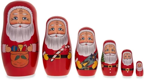 Miniatura 8 de BestPysanky Juego de 6 muñecas anidables de madera de Papá Noel de 5.5 pulgadas