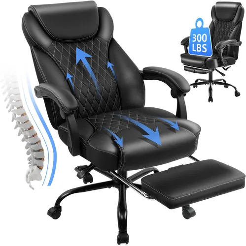 amseatec Silla de Oficina, Silla de Oficina Grande y Alta con Reposapiés Silla Ergonómica para Escritorio de Casa, Sillas Reclinables de Espalda