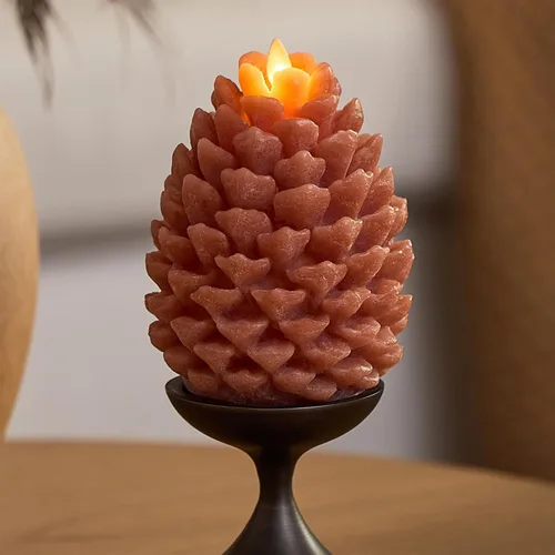 Miniatura 16 de Luminara Pinecone - Velas sin llama, con acabado marrón tiza, figuras de piña, velas LED de cera real sin perfume, funcionan