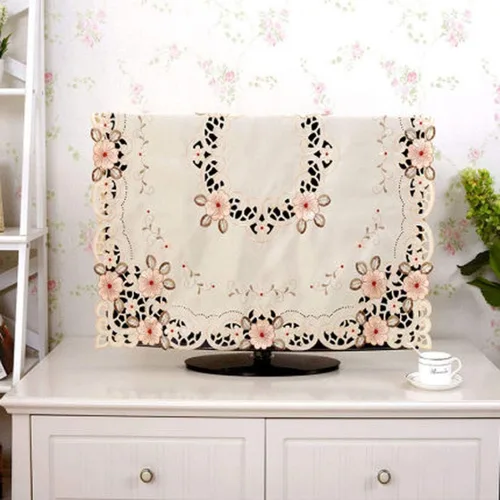 Miniatura 4 de LeLehome - Mantel de encaje bordado con flores cafés, color crema y beige, diseño clásico y tela que no se arruga para mesa de comedor