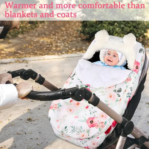 Miniatura 3 de Fundas de asientos de automóvil para bebés de invierno, funda de asiento de automóvil con flores para niñas, funda acogedora y cálida