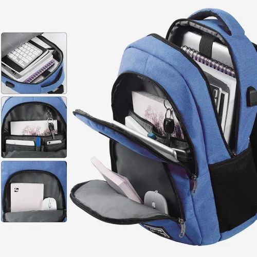 Miniatura 3 de YAMTION Mochila escolar para adolescentes, mochila con USB para la escuela secundaria y universidad, azul