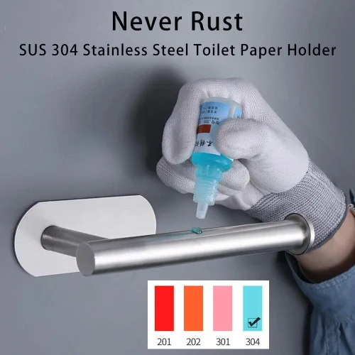 Miniatura 3 de DGWHYC Portarrollos de papel higiénico de 3M sin necesidad de taladrar para baño y lavabo, SUS304 de acero inoxidable níquel cepillado (plata)