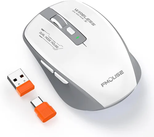 Miniatura 9 de Ratón inalámbrico azul blanco, Bluetooth de doble modo y 2.4G, botones laterales Receptores USB-A y USB-C Clic silencioso DPI de 4 niveles