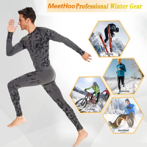 Miniatura 7 de MeetHoo Conjunto de ropa interior térmica para hombre ropa de invierno para hombre capa base de capa base larga