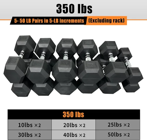 Miniatura 4 de 350/450/550 lbs Hex Weight Dumbbells Sets with Rack Rubber Encased Dumbbell Free Weights Set for Home Gym Weight Rack with Dumbbells Set