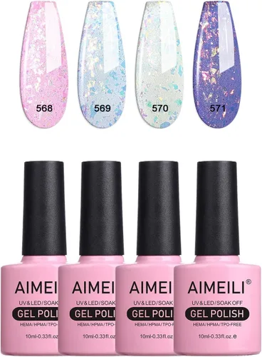 Miniatura 10 de AIMEILI Esmalte de uñas de gel transparente de gelatina helada para remojar UV LED sin hema, esmalte de uñas para el hogar, kit de barniz de SET4-21