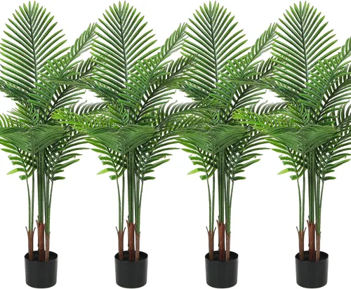 Miniatura 11 de Jexine Paquete de 4 palmeras artificiales de 6 pies, plantas falsas, plantas artificiales de areca para interiores y exteriores, árbol sintético