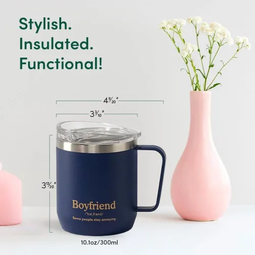 Miniatura 8 de VAHDAM Taza Boyfriend de 10.1 fl oz Taza de viaje aislada al vacío de acero inoxidable azul real Regalo del día de San Valentín para él Taza