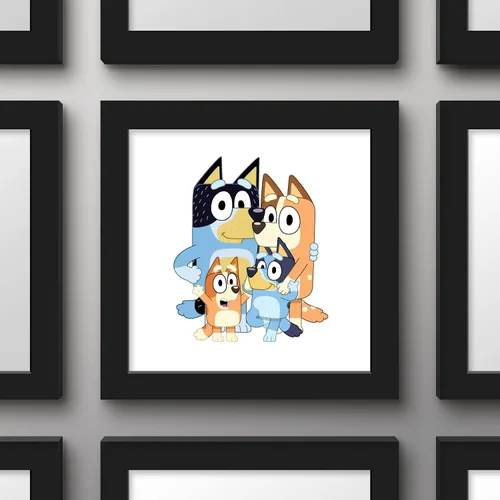 Miniatura 3 de Gallery Pops Bluey - Arte de pared de papá, mamá, Bluey y bingo, versión enmarcada negra, 12 x 12 pulgadas
