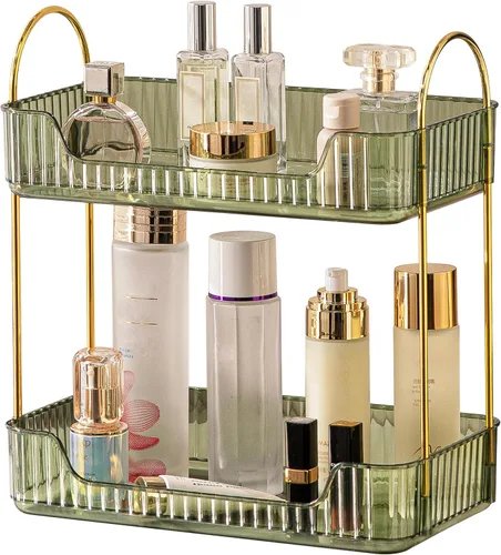 Miniatura 14 de Akinbas Organizador de baño de 3 niveles, bandeja de perfume de maquillaje, organizador de cuidado de la piel para tocador de baño (dorado)