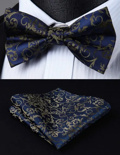 Miniatura 5 de HISDERN Bow Ties for Men Pre-tied Paisley Bow Ties Pocket Square Set Men's Bowtie Wedding Party