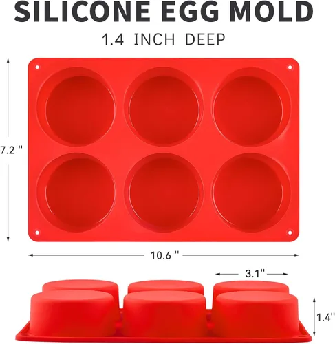 Miniatura 2 de Puyeipt Paquete de 2 moldes de silicona para mordeduras de huevo, sartenes redondas antiadherentes de silicona para frittata, sándwiches