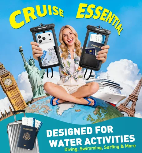 Miniatura 7 de Hiearcool Funda impermeable para iPhone, Bolsa impermeable para teléfono, Artículos esenciales de viaje, Accesorios de crucero, Imperdibles - 4 negro